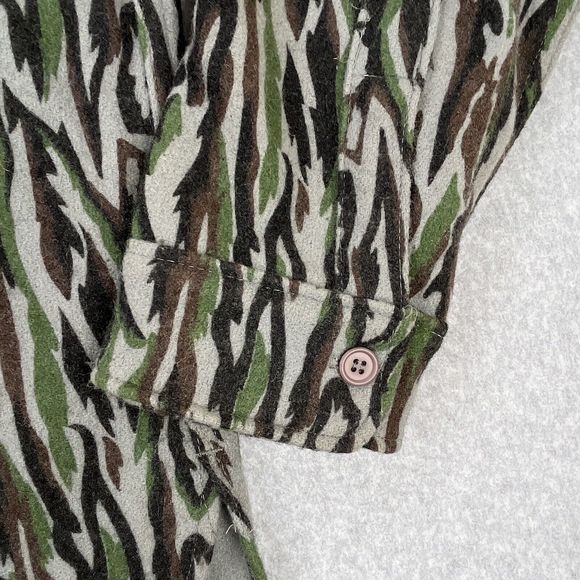 Vintage 80s Woolrich Wool Button Up Shirt Mens Small Tree Bark Camo Made In USA - Picture 7 of 13